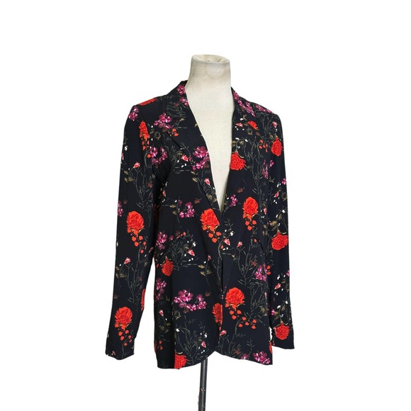 Cynthia Rowley black red floral long sleeves open front blazer jacket size XS - Picture 8 of 11